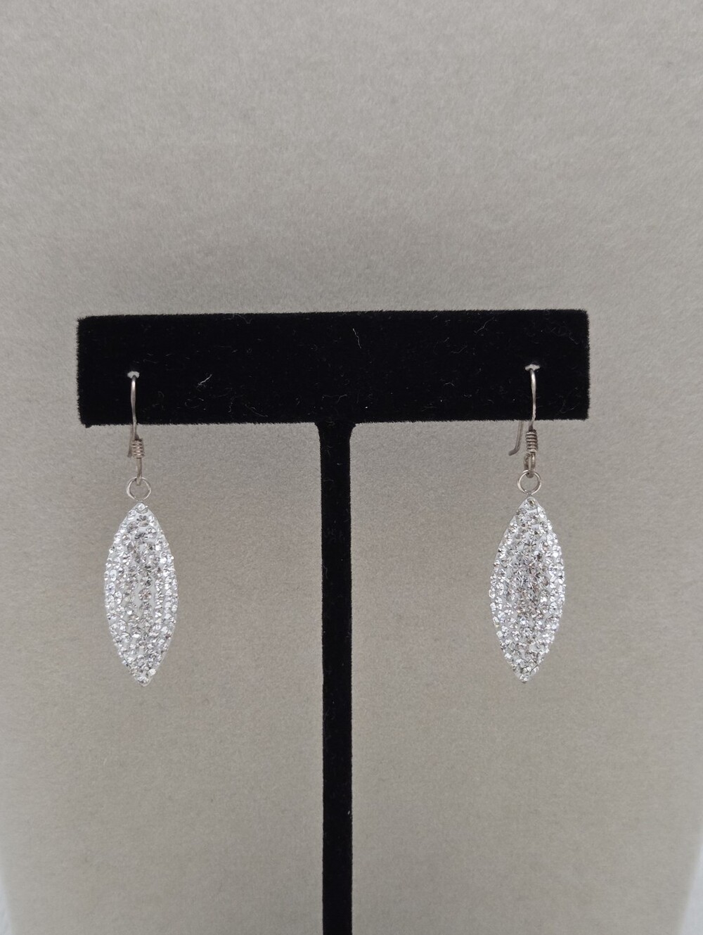Vintage Austrian Crystal Marquise Pavé Drop Earrings in Sterling Silver